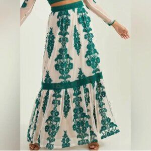 Altar’d State Arissa Green Lace Embroidered Maxi Skirt